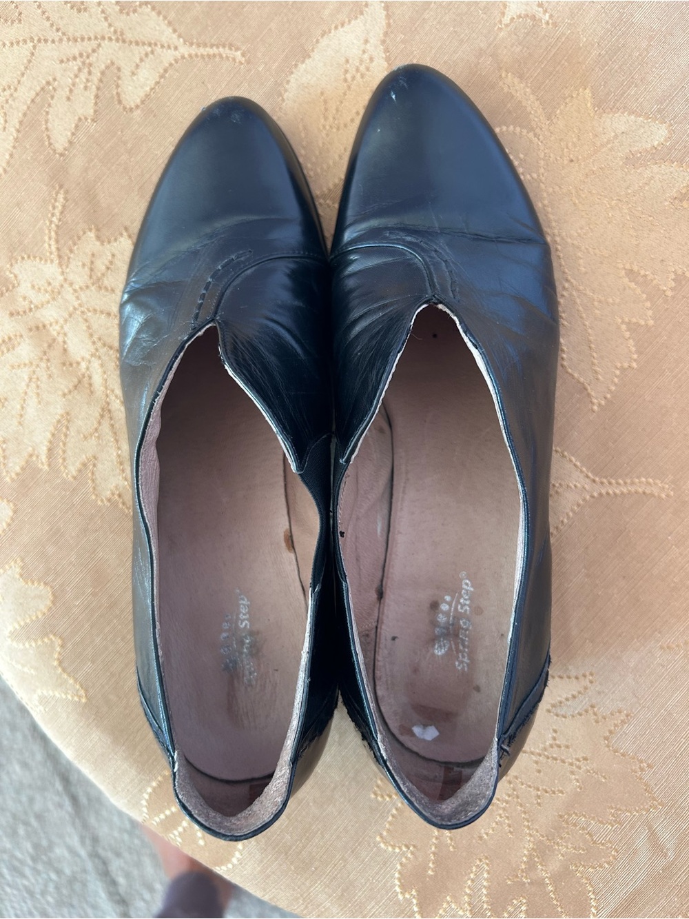 Spring Step Black Pointed-Toe Leather Slip-On block heel